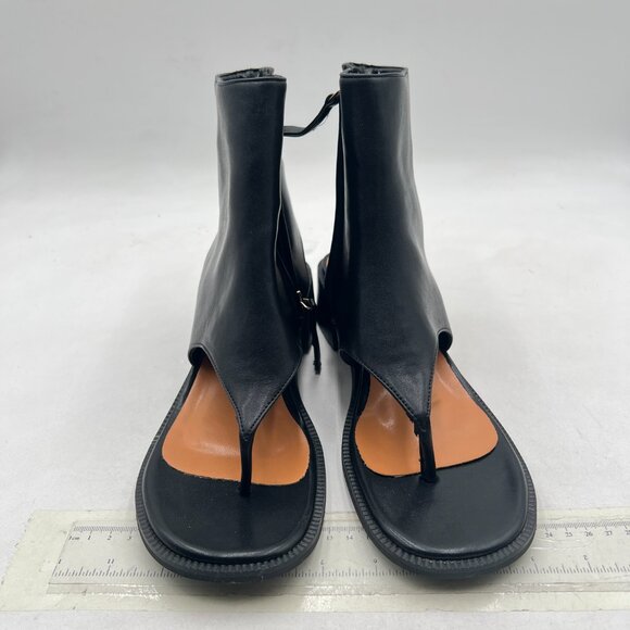 Wo Wagas Black Ankle Boots Chunky Low Heels Flip Flop Open Toe Side Zip Sandals - Picture 3 of 8